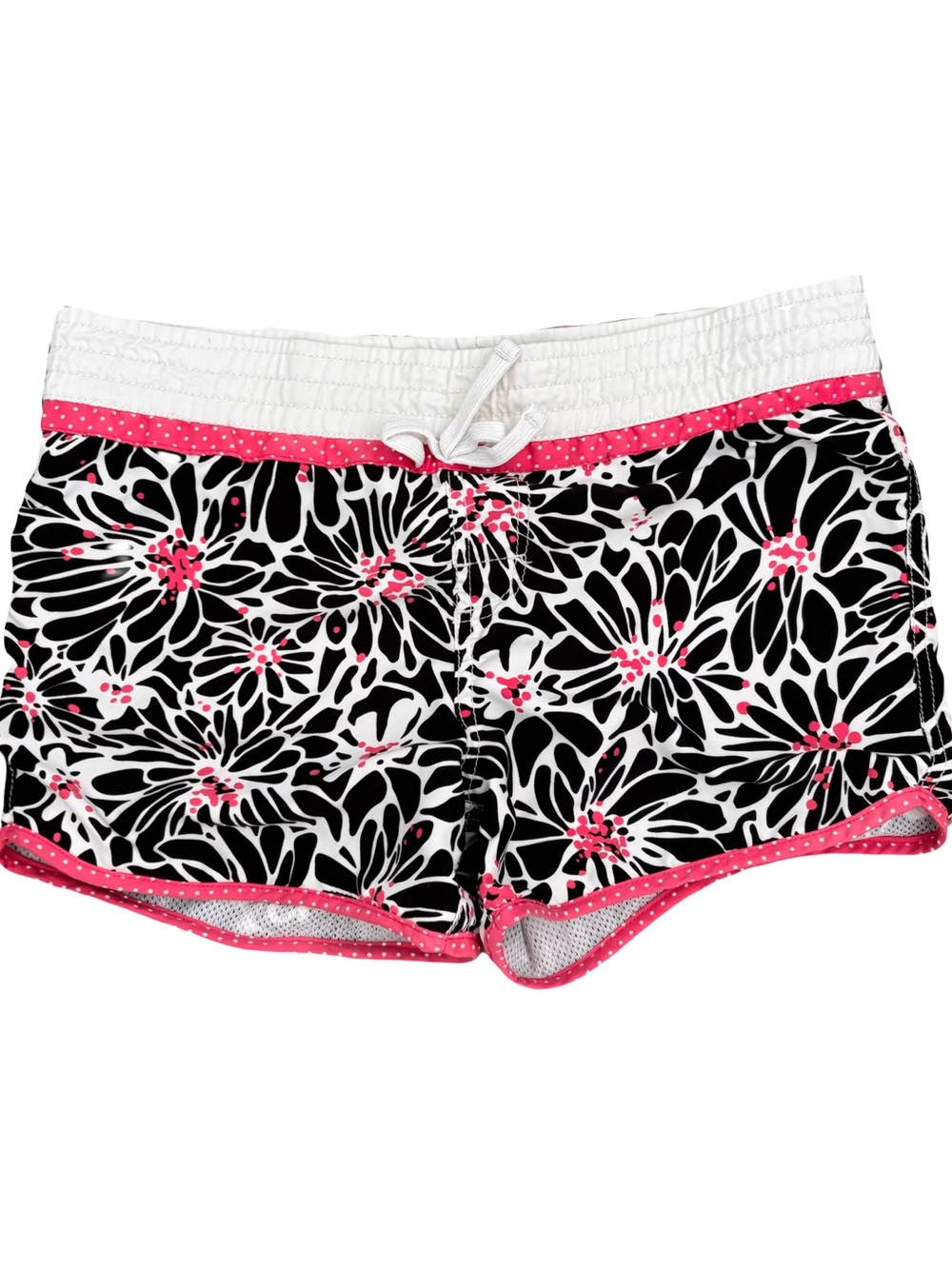 Y2K Women’s Black & White Floral Athletic Shorts with Pink Trim